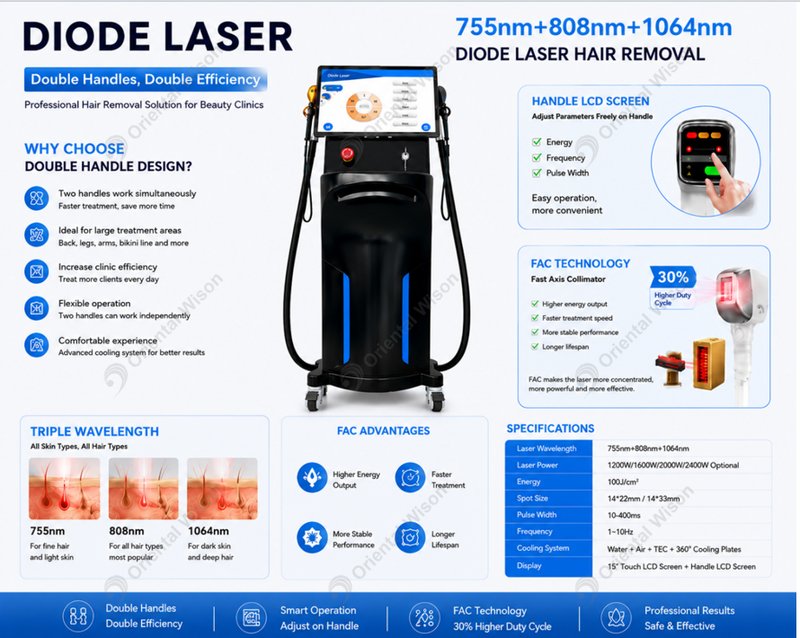 Depilazione avanzata con laser a diodi con doppie maniglie